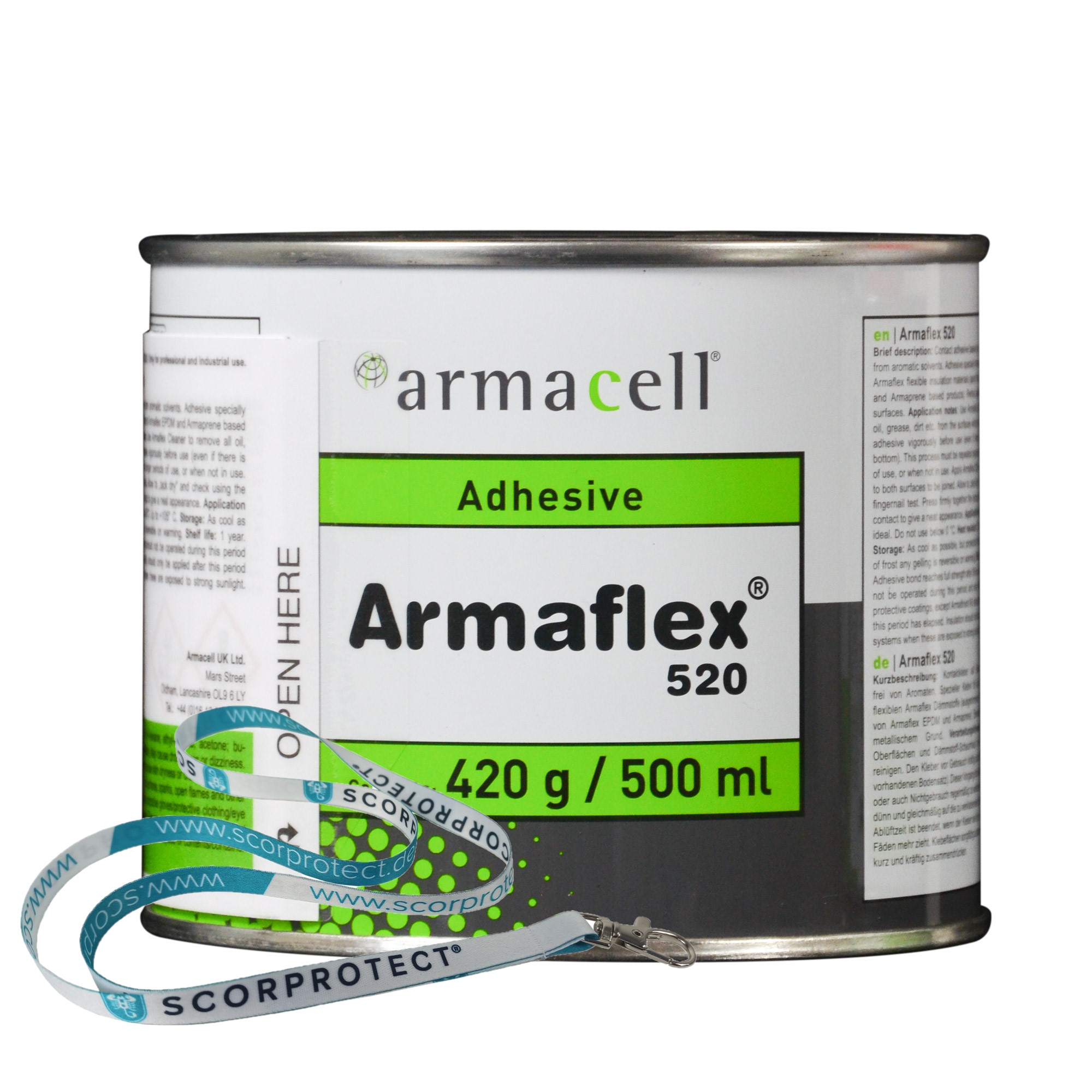 Armaflex Kleber 520 für Kautschuk-Platten und Schläuche 0,5 Liter Dose + Schlüsselband